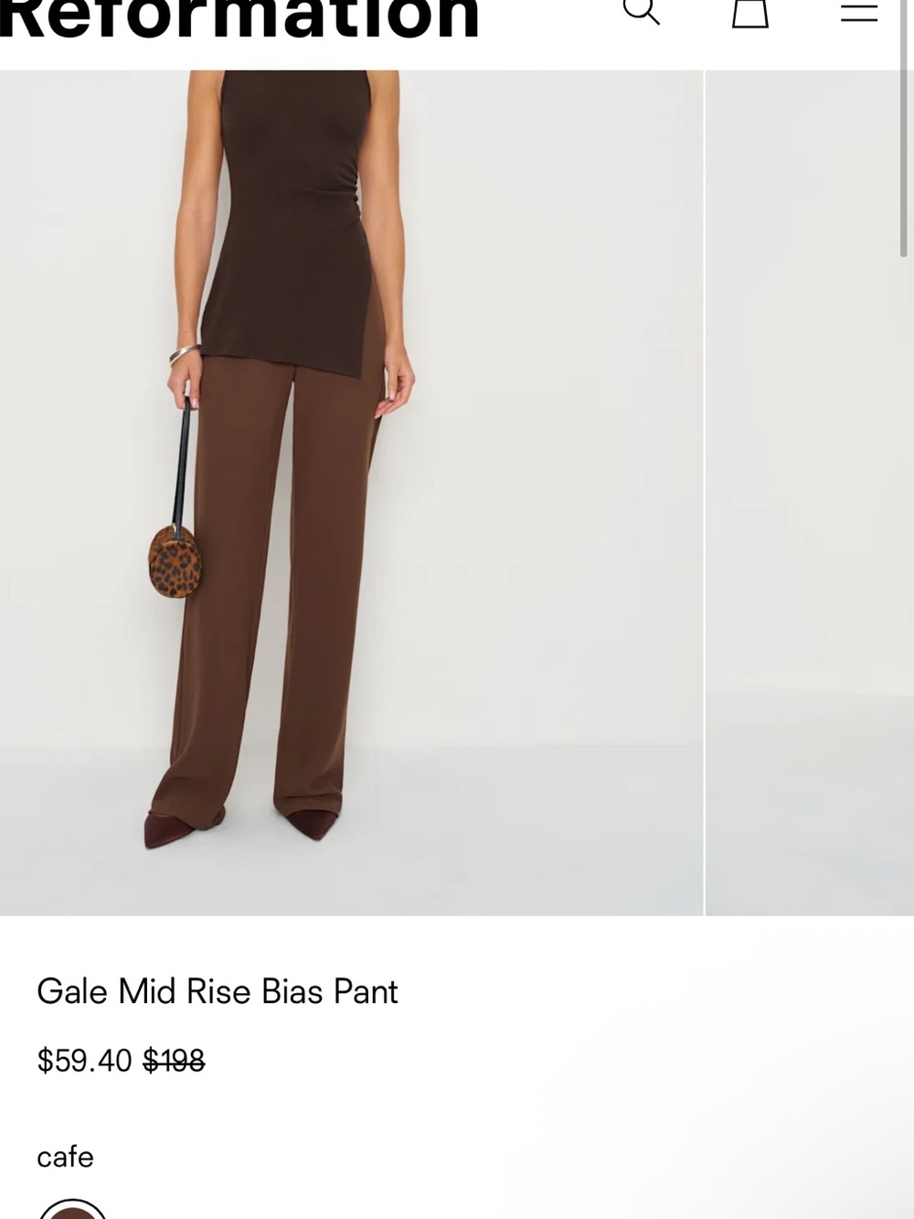 Reformation Wide-Leg Bias Pant in Cafe Brown